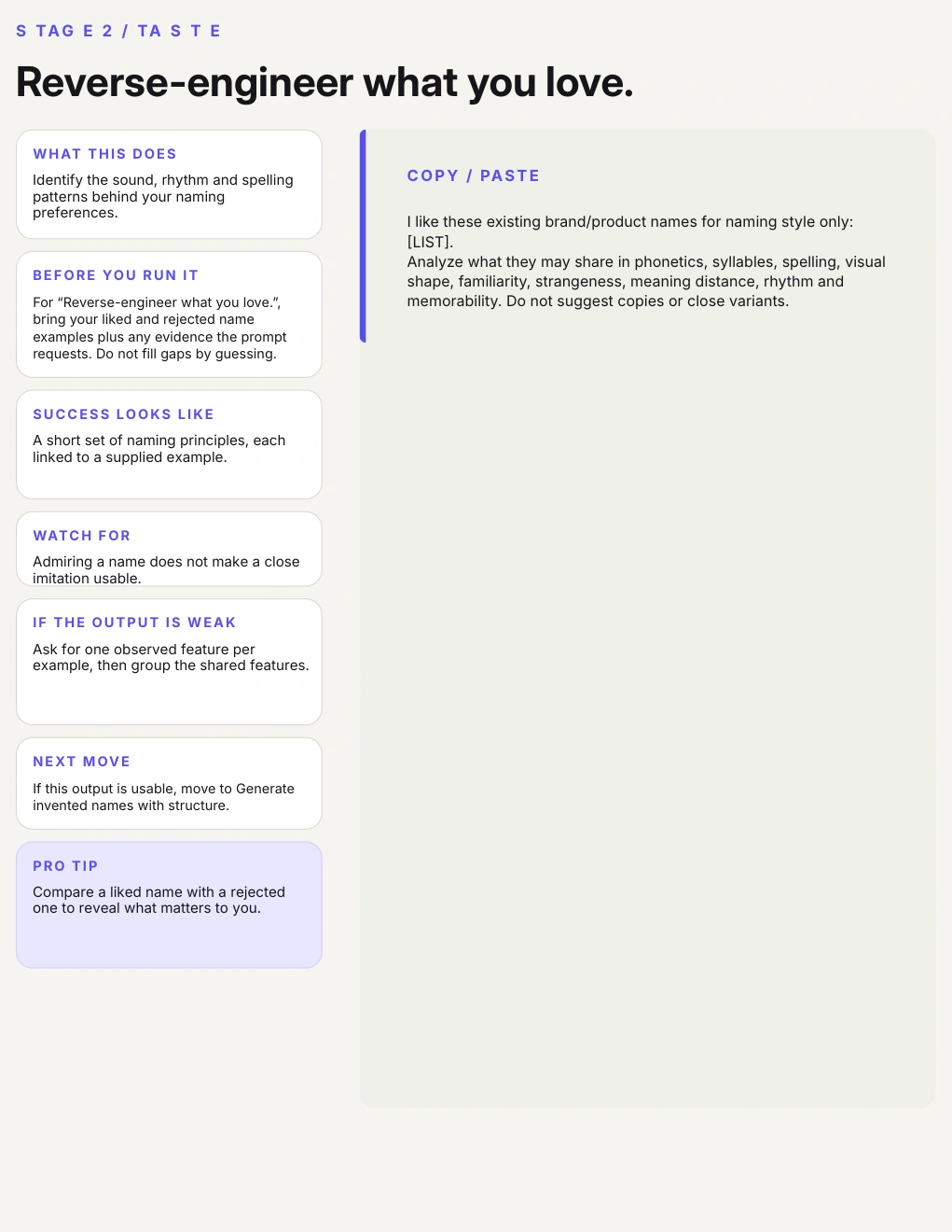 NamingLab Fast Lane prompt for coached naming preferences.