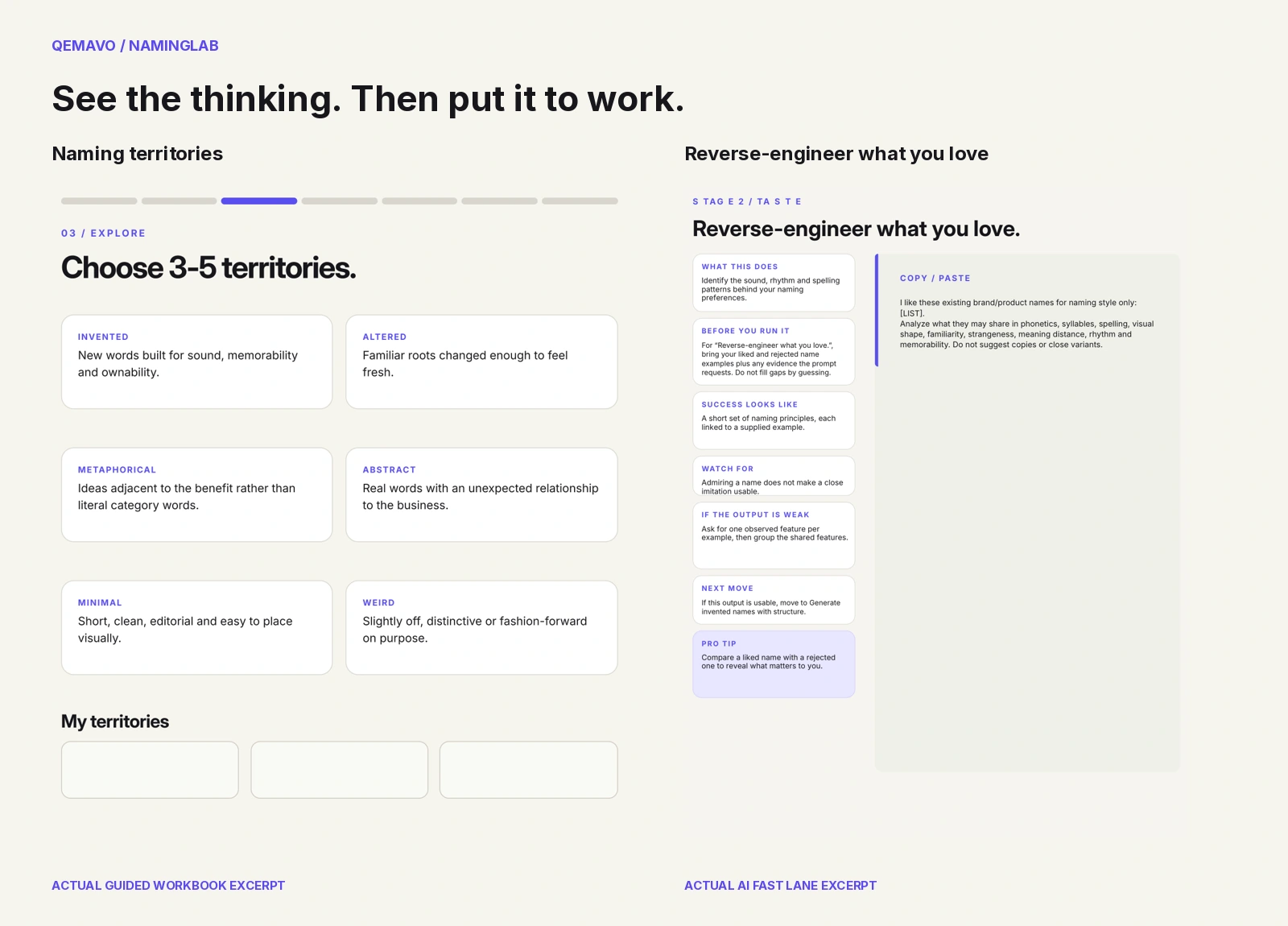NamingLab naming territories exercise and a coached naming-preferences prompt.