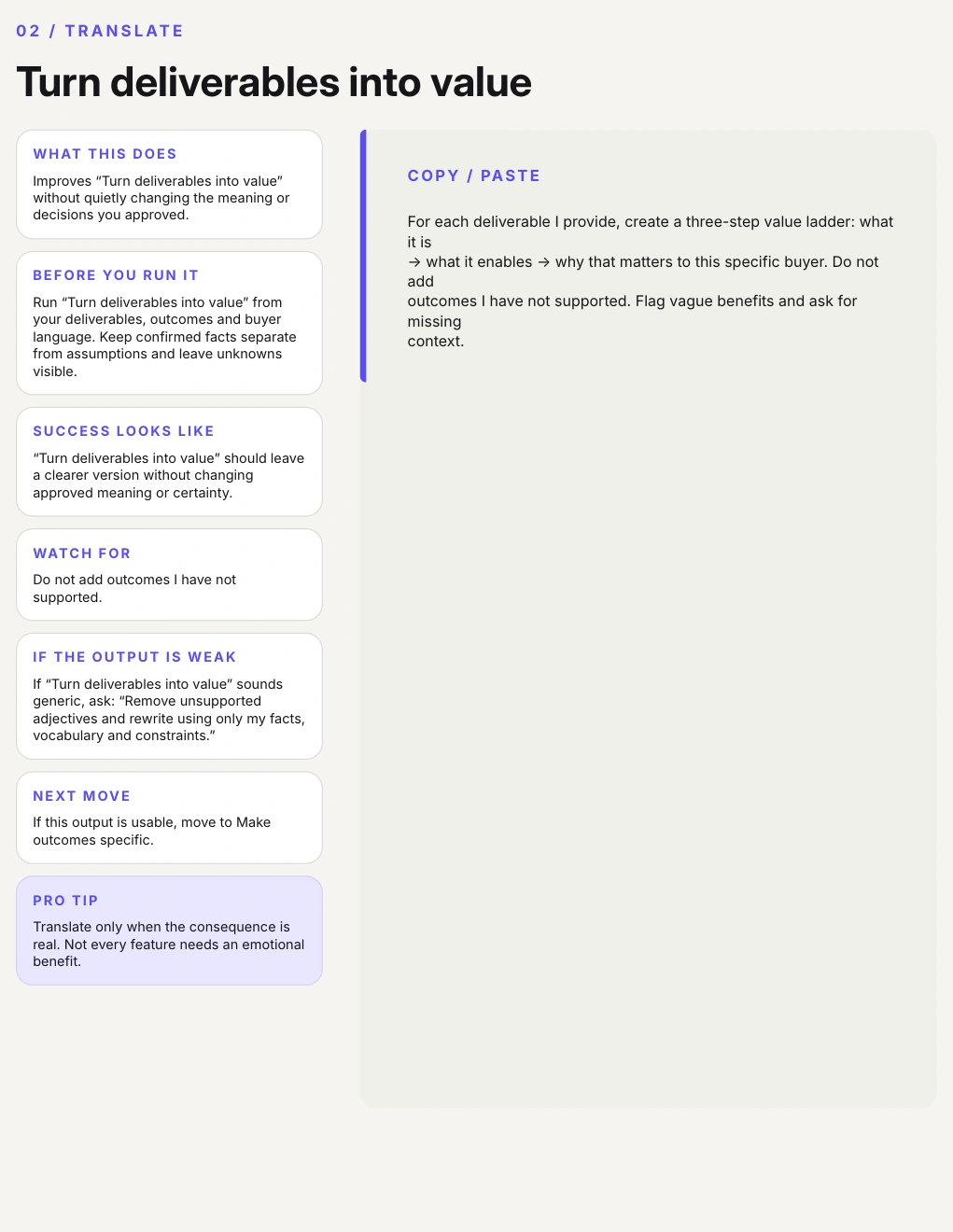 SalesLab AI Fast Lane prompt for translating deliverables into value.